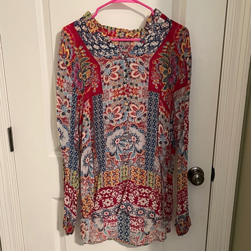 Johnny Was Multicolor Floral Long Sleeve Blouse